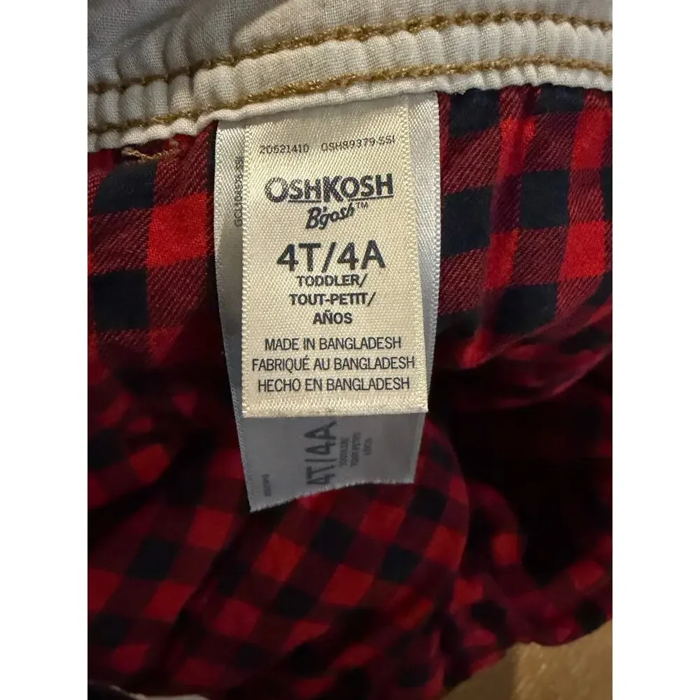 OshKosh B'Gosh Vestbak Red Plaid‎ Flannel Lined Bib Overalls size 4T Carpenter